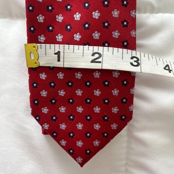 Black Brown 1826 Men's Necktie Red Tie Flowers Polyester/Silk - Picture 3 of 4